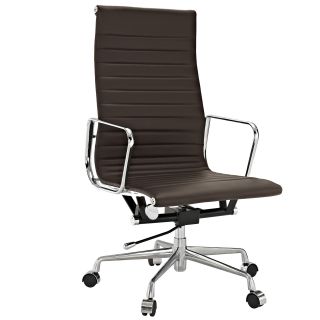 Brown Genuine Leather Ribbed High Back Office Chair
