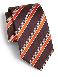 BOSS HUGO BOSS Textured Stripe Silk Tie   Orange