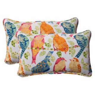 Outdoor 2 Piece Rectangular Toss Pillow Set   White/Orange Birds