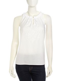 Ruffle Detailed Embroidered Front Top, Optic White