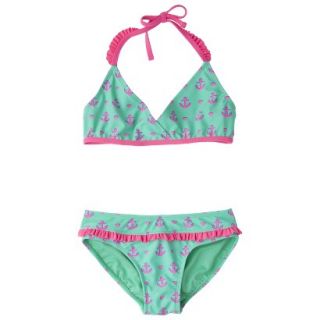 Girls 2 Piece Anchor Halter Bikini Swimsuit Set   Mint XL
