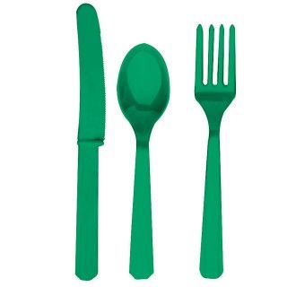 Festive Green Forks, Knives Spoons (8 each)