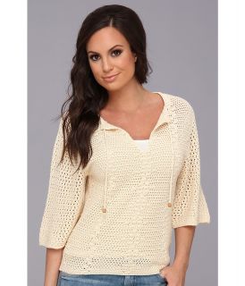 Lucky Brand Crochet Peasant Sweater Womens Sweater (White)
