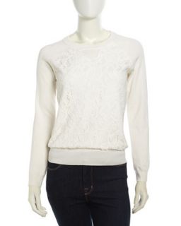 Lace Front Raglan Knit Tee, Bone