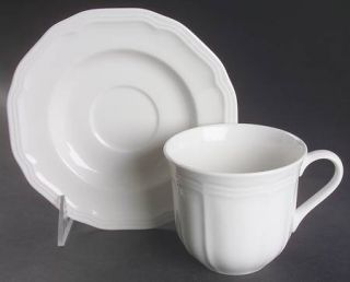 Mikasa Antique White Flat Cup & Saucer Set, Fine China Dinnerware   All White, S