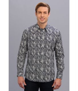 Report Collection Long Sleeve Floral Print Shirt Mens Long Sleeve Button Up (Navy)