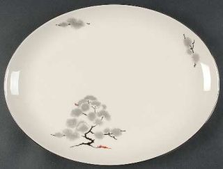 Pickard Hemlock 15 Oval Serving Platter, Fine China Dinnerware   Gray Plants,Bl