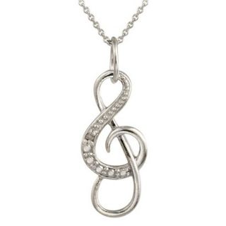 Sterling Silver Diamond Accented Musical Note Necklace 18