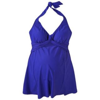 Womens Maternity Twist Front One Piece Swim Dress   Cobalt Blue S