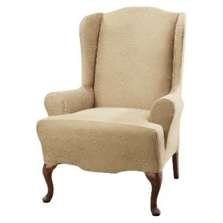 Sure Fit Stretch Leather Wing Chair Slipcover   Camel