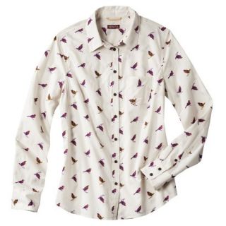 Merona Womens Herringbone Favorite Shirt   White Sand   XL