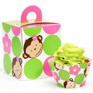 Pink Mod Monkey Cupcake Wrapper Combo Kit