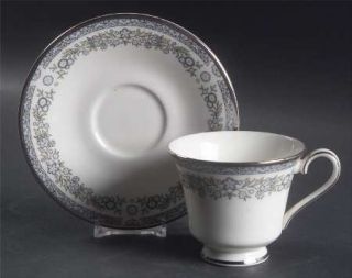 Royal Doulton Stamford Footed Cup & Saucer Set, Fine China Dinnerware   Blue Bor