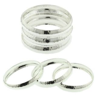 Womens Three Piece Bangle Set with Hammered Effect   Silver