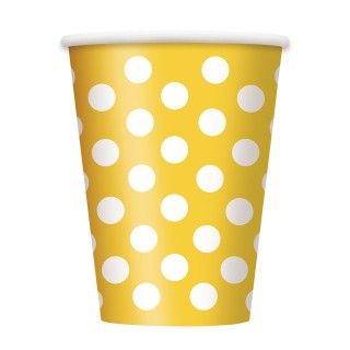 Yellow and White Dots  12 oz. Cups (6)
