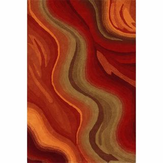 Nuloom Handmade Abstract Waves Red Wool Rug (5 X 8)