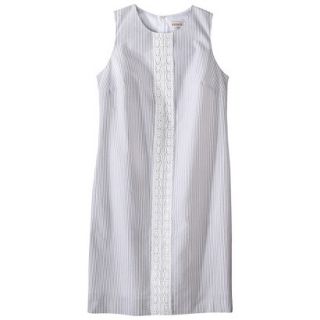 Merona Womens Seersucker Lace Trim Shift Dress   Grey/White   14