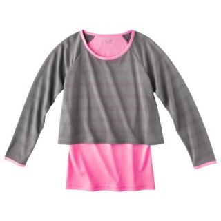C9 by Champion Girls Long Sleeve 2 Fer Top   Hardware Gray XL