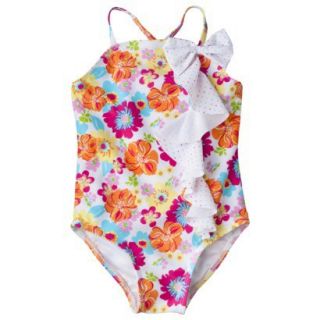 Circo Infant Toddler Girls 1 Piece Floral Swimsuit   White 4T