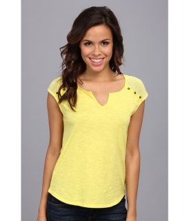 Lucky Brand Tanya Mixed Lace Top Womens T Shirt (Yellow)
