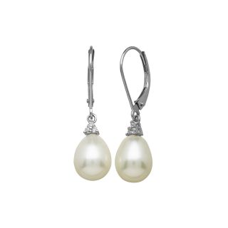 Certified Sofia Cultured Freshwater Pearl Drop 14K White Gold Earrings, Womens