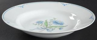 Fitz & Floyd Dijon Large Rim Soup Bowl, Fine China Dinnerware   Blue Floral W/Ri