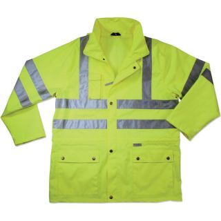 Ergodyne High Visibility Class 3 Rain Jacket   Lime, Medium, Model 8365