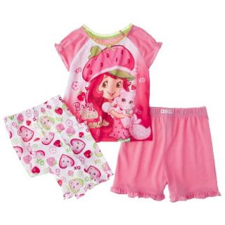 Strawberry Shortcake Toddler Girls 3 Piece Short Sleeve Pajama Set   Red/Pink