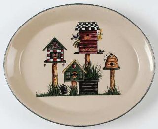 Home & Garden Party Birdhouse 12 Oval Serving Platter, Fine China Dinnerware  