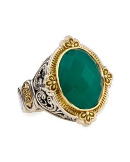 18K Gold Bezel Set Green Onyx Ring, Size 7