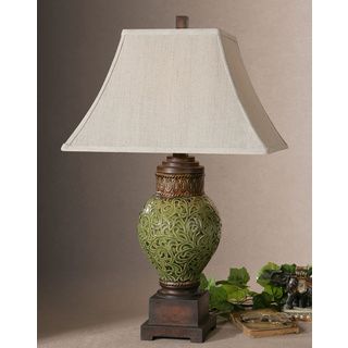 Aliano Distressed Crackle Green Table Lamp