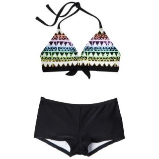 Girls 2 Piece Halter Geometric Print Bikini Swimsuit Set   Black M