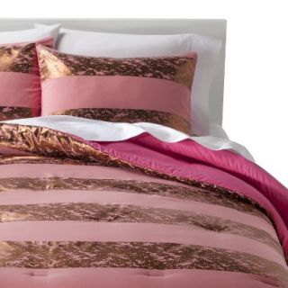 Xhilaration Distressed Metallic Stripe Comforter Set   Pink (Twin XL)