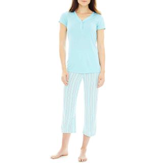 LIZ CLAIBORNE Short Sleeve Shirt and Capri Pajama Set, Blue, Womens