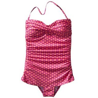 Clean Water Womens 1 Piece Polka Dot Swim Dress  Pink XS