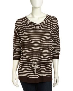 Ripple Stripe Dolman Drawstring Sweater, Espresso