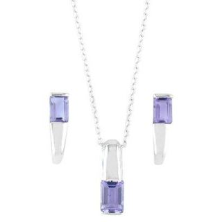 Sterling Silver Square Amethyst Necklace And Earring Set   Silver/Purple