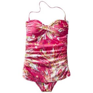 Clean Water Womens 1 Piece Floral Print Swim Dress  Pink M