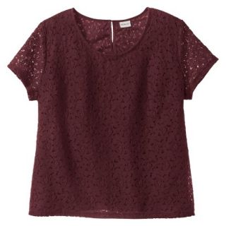 Merona Womens Plus Size Short Sleeve Lace Overlay Blouse   Berry 1X