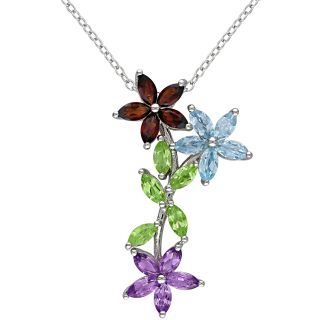 ONLINE ONLY   Sterling Silver Multi Gemstone 3 Flower Pendant, Womens