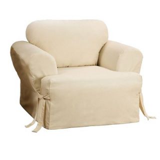 Sure Fit Cotton Duck T Cushion Chair Slipcover   Natural