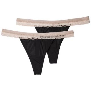 Gilligan & OMalley Womens 2 Pack Micro Lace Thong   Black XL
