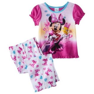 Disney Minnie Mouse Toddler Girls 2 Piece Short Sleeve Pajama Set   Pink 2T