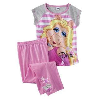 Sesame Street Miss Piggy Girls 2 Piece Short Sleeve Pajama Set   Pink/Gray S