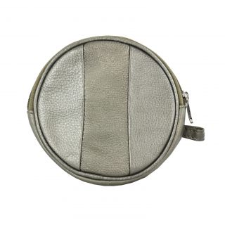 Unico Corp. Silver Leather Paneled Stripes Unisex Round Coin Compact Purse Silver Size L