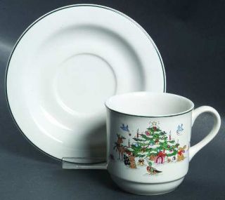 Ming Pao Woodland Christmas (Not Embossed) Flat Cup & Saucer Set, Fine China Din