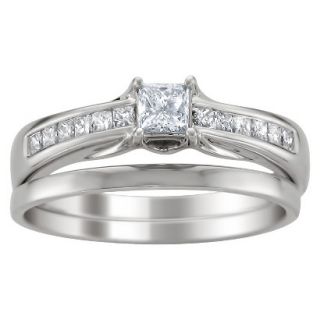 14K White Gold 5/8ctw Princess cut Diamond Bridal Set (HI, I1) Size 6
