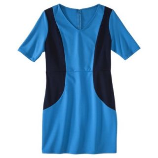 Merona Petites V Neck Colorblock Ponte Dress   Blue/Navy SP