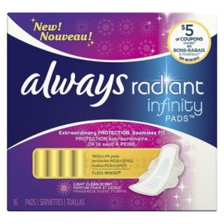 Always Radiant Infinity Regular Maxi Pads   16 count