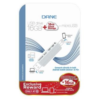 Dane Elec 16GB USB 2.0 Flash Drive OTG with 16GB Cloud Storage   White (DA 